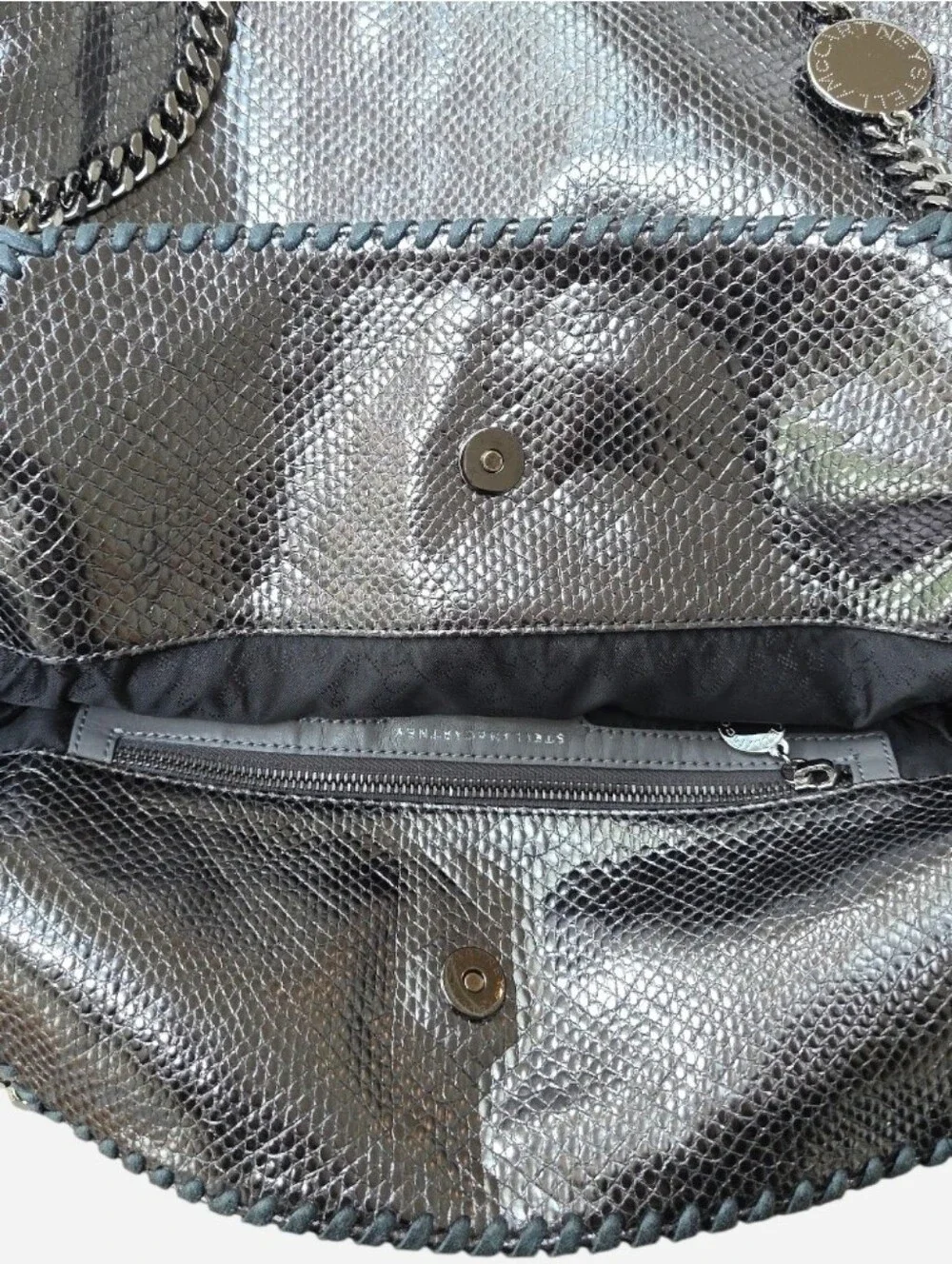 EUC Stella McCartney Silver Metallic Snakeskin Print Falabella Shoulder Tote Bag